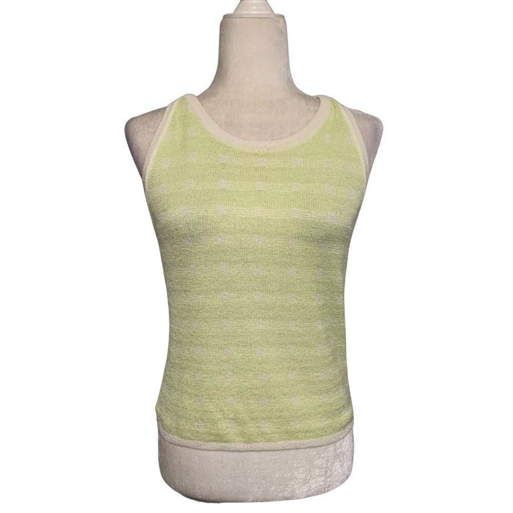 womens yellow white polka dot tank top sweater medium made in Italy